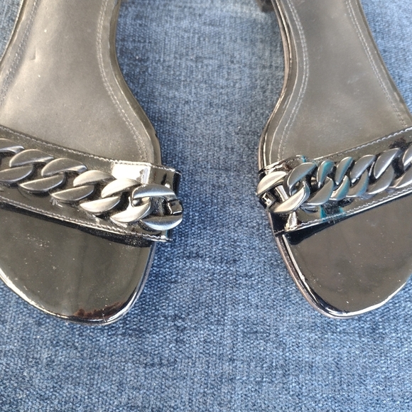 SANDRO Paris Black Patent Leather Open toe chain leather sandals, 38 US 7.5 NWOB - Picture 3 of 8